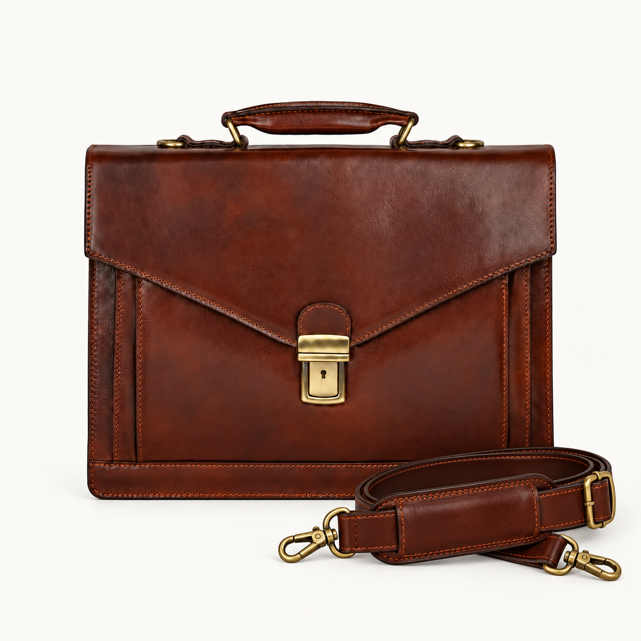 Men's Premium Brown Leather Executive Briefcase – Classic Business & Laptop Bag Gallery